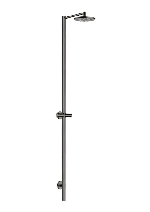 Duschsäule mit Kopfbrause in Polished Black Chrome von AXOR, mit einem schlichten Design und ohne Handbrause. Vertikal montiert an einer Wand.